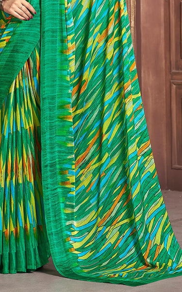 Graphic Print Manipuri Silk Blend Saree (Blue)