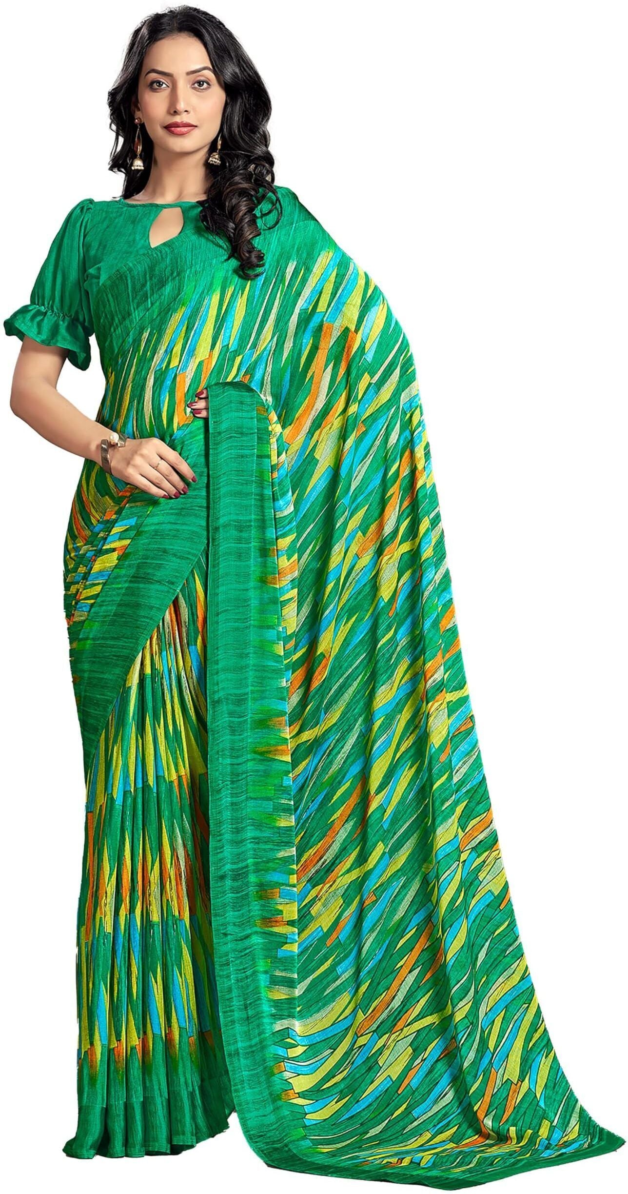 Printed Daily Wear Chiffon Saree (Multicolor)