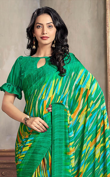 Graphic Print Manipuri Silk Blend Saree (Blue)