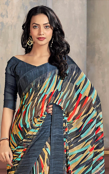 Printed Daily Wear Chiffon Saree (Multicolor)