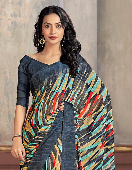 Printed Daily Wear Chiffon Saree (Multicolor)