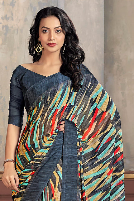 Printed Daily Wear Chiffon Saree (Multicolor)