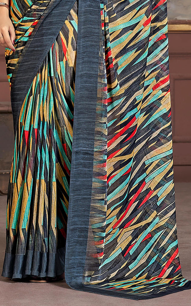 Printed Daily Wear Chiffon Saree (Multicolor)