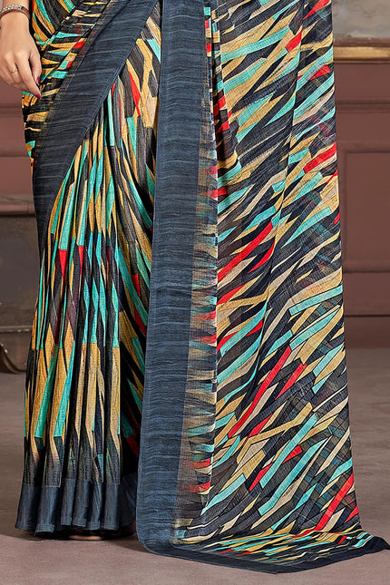 Printed Daily Wear Chiffon Saree (Multicolor)