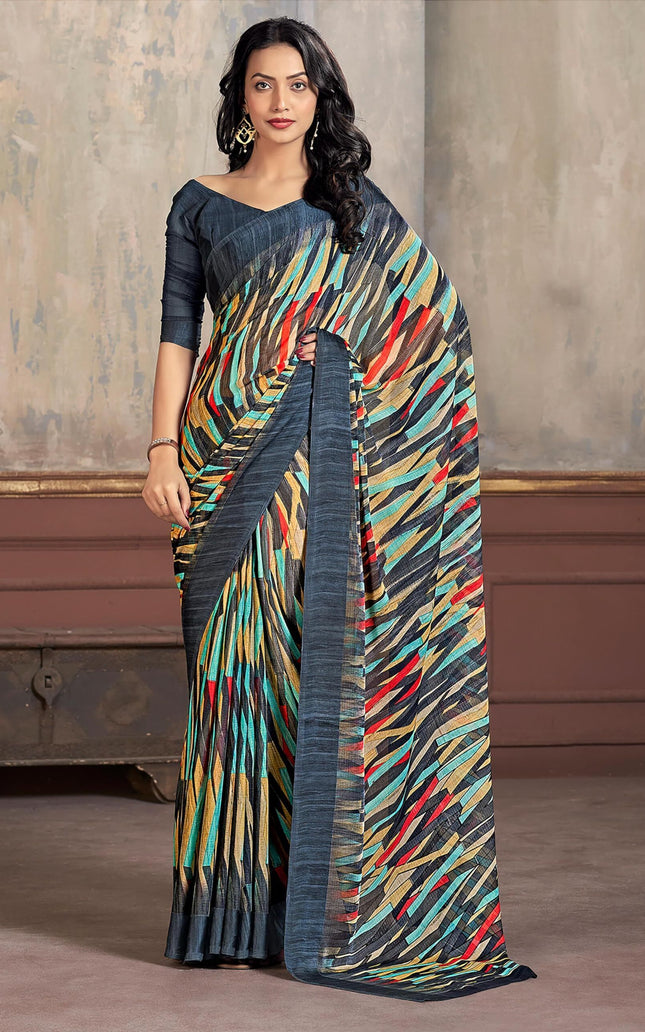 Printed Daily Wear Chiffon Saree (Multicolor)