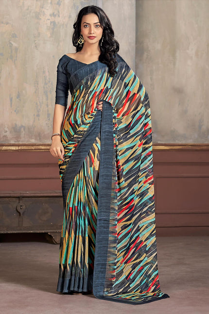 Printed Daily Wear Chiffon Saree (Multicolor)