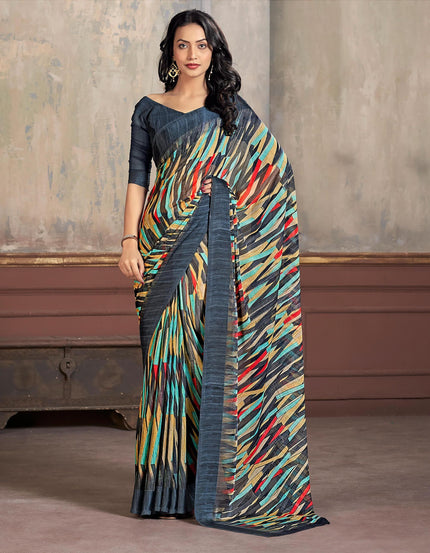 Printed Daily Wear Chiffon Saree (Multicolor)