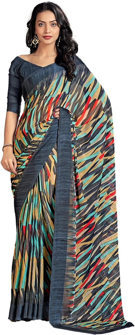Printed Daily Wear Chiffon Saree (Multicolor)