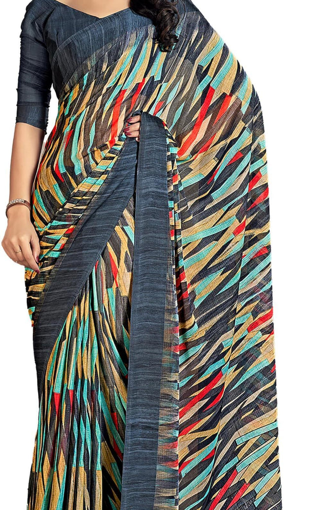Printed Daily Wear Chiffon Saree (Multicolor)
