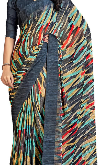 Printed Daily Wear Chiffon Saree (Multicolor)