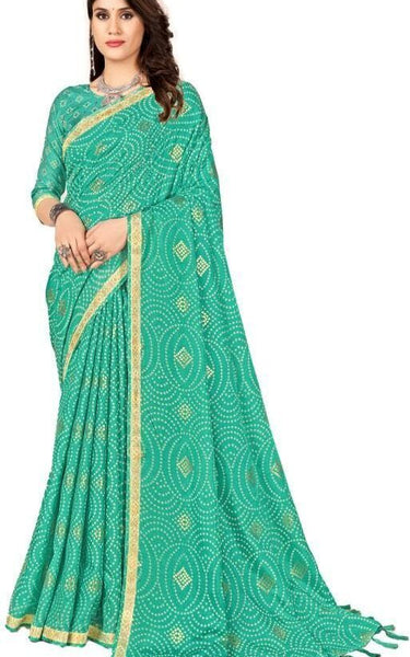 Geometric Print Daily Wear Chiffon Saree (Multicolor)