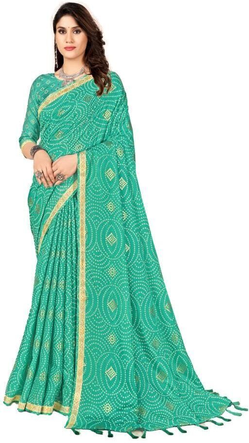 Silk Blend with Foil Print and Tassels (Sea Green)