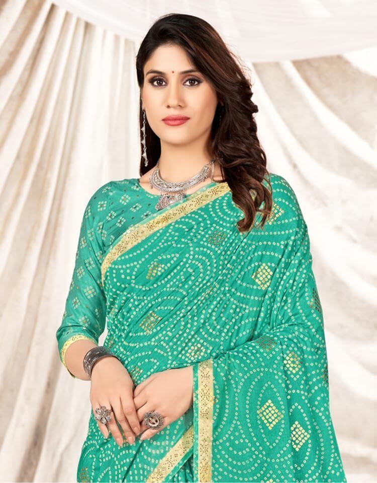 Silk Blend with Foil Print and Tassels (Sea Green)
