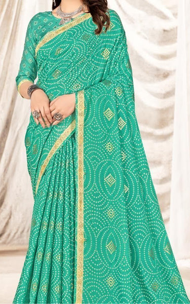 Geometric Print Daily Wear Chiffon Saree (Multicolor)