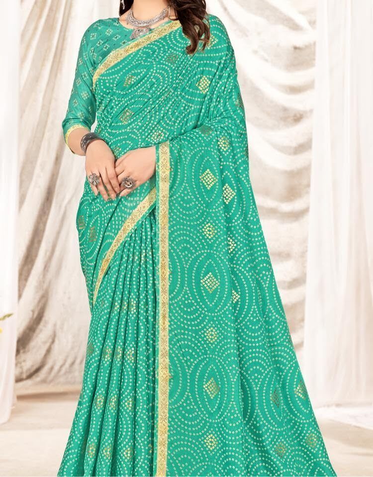 Silk Blend with Foil Print and Tassels (Sea Green)