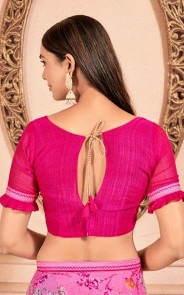 Floral Print, Graphic Print Kalamkari Chiffon, Lace Saree (Orange)