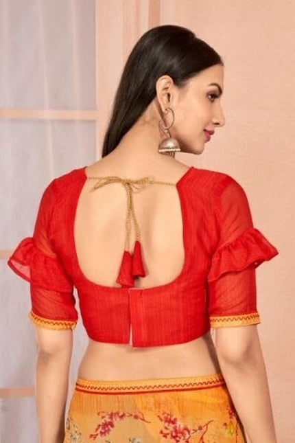 Floral Print, Graphic Print Kalamkari Chiffon, Lace Saree (Green)