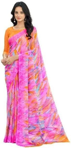 Geometric Print, Graphic Print Bollywood Chiffon, Georgette Saree (Yellow)