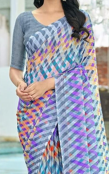 Geometric Print, Graphic Print Bollywood Chiffon, Georgette Saree (Grey)
