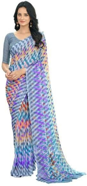 Geometric Print, Graphic Print Bollywood Chiffon, Georgette Saree (Grey & Purple)