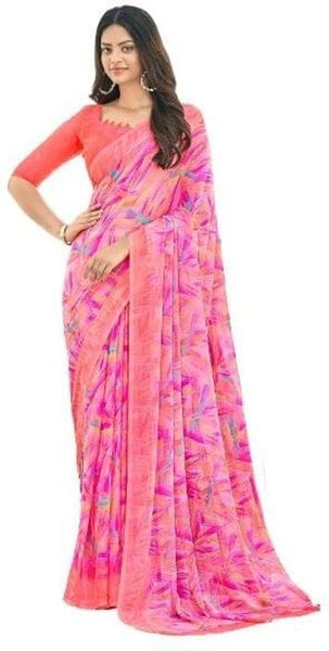 Geometric Print, Graphic Print Bollywood Chiffon, Georgette Saree (Pink)