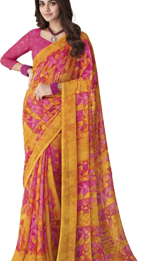 Geometric Print, Graphic Print Bollywood Chiffon, Georgette Saree (Pink)