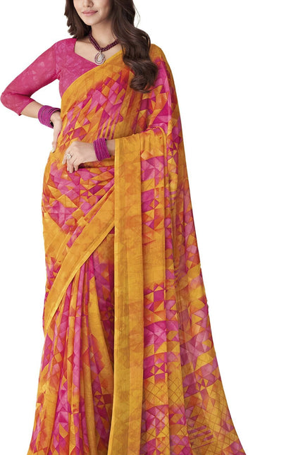 Geometric Print, Graphic Print Bollywood Chiffon, Georgette Saree (Pink)