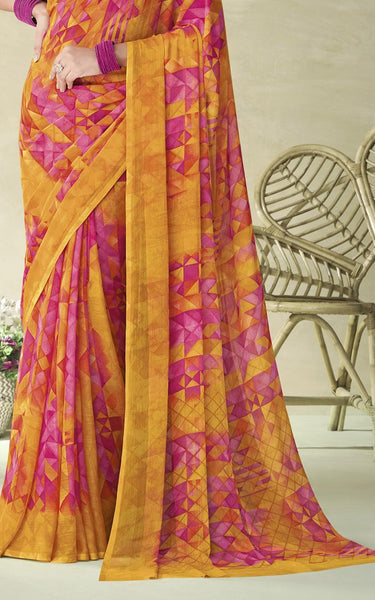 Geometric Print, Graphic Print Bollywood Chiffon, Georgette Saree (Pink)