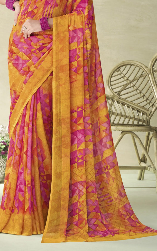 Geometric Print, Graphic Print Bollywood Chiffon, Georgette Saree (Pink)