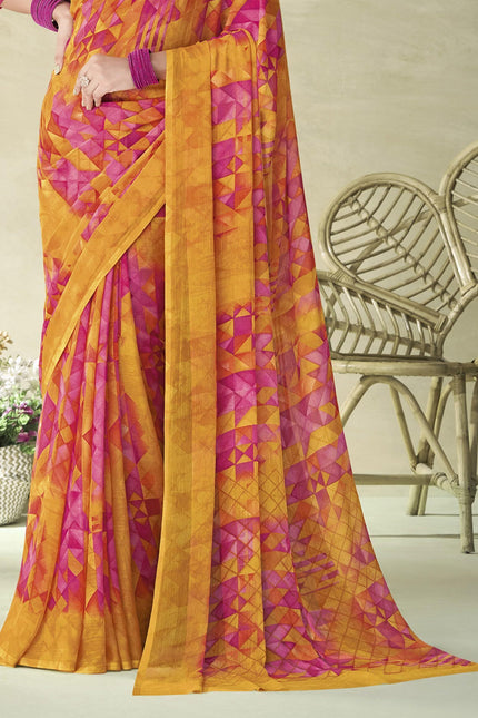 Geometric Print, Graphic Print Bollywood Chiffon, Georgette Saree (Pink)