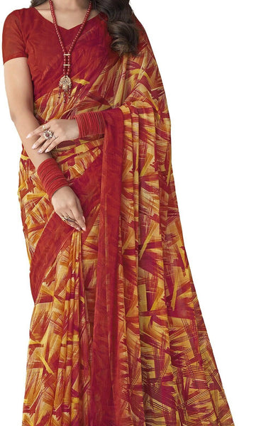 Geometric Print, Graphic Print Bollywood Chiffon, Georgette Saree (Grey & Purple)