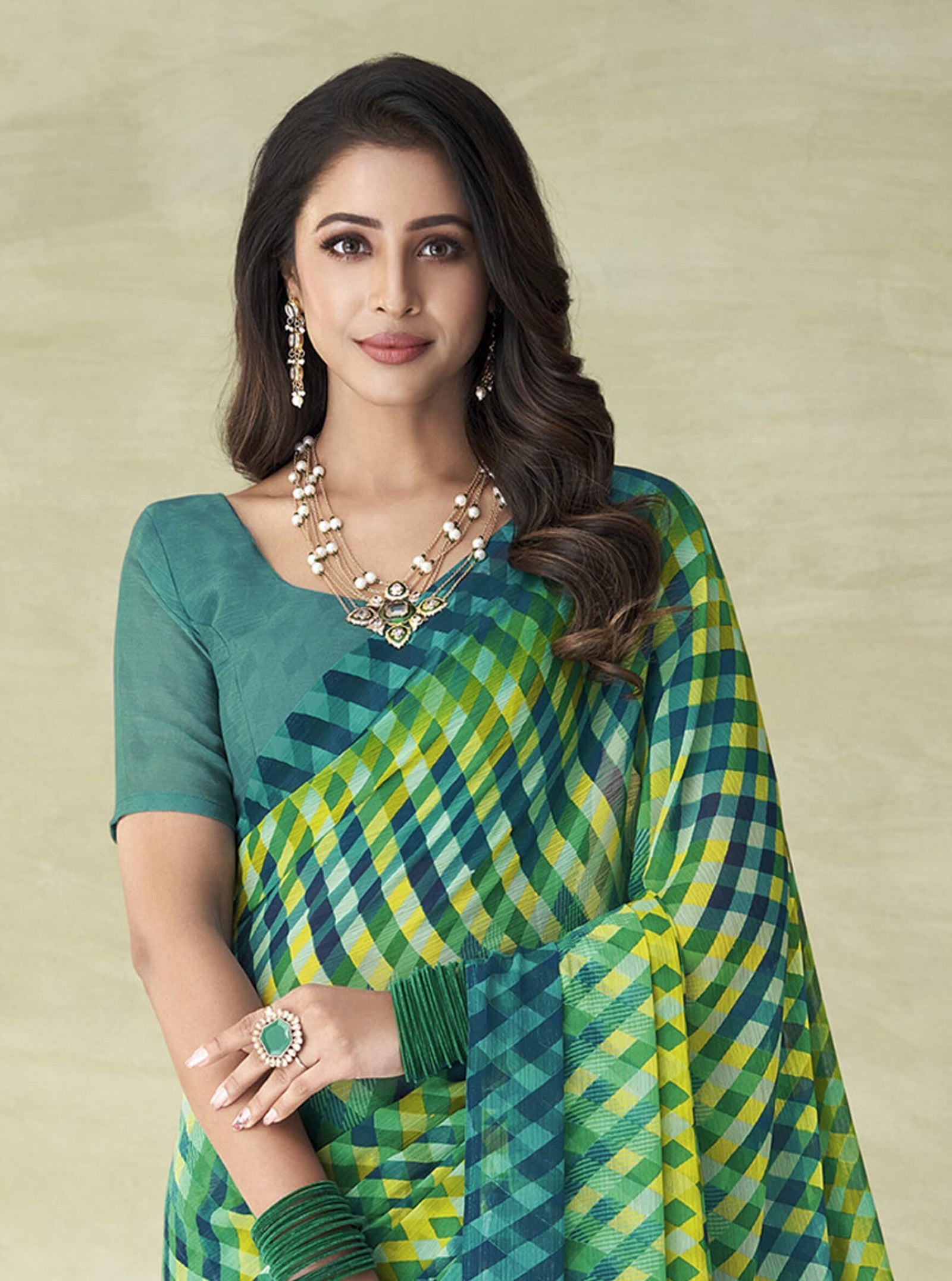 Floral Print Kalamkari Chiffon, Georgette Saree (Multicolor)
