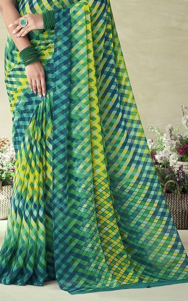 Floral Print Kalamkari Chiffon, Georgette Saree (Multicolor)