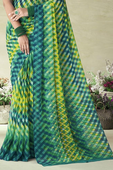 Floral Print Kalamkari Chiffon, Georgette Saree (Multicolor)