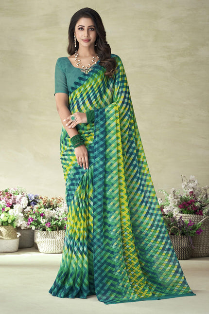 Floral Print Kalamkari Chiffon, Georgette Saree (Multicolor)