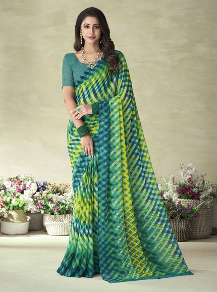 Floral Print Kalamkari Chiffon, Georgette Saree (Multicolor)
