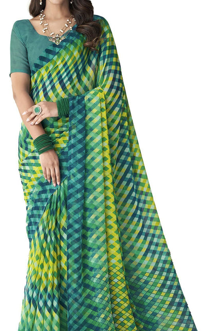 Floral Print Kalamkari Chiffon, Georgette Saree (Multicolor)