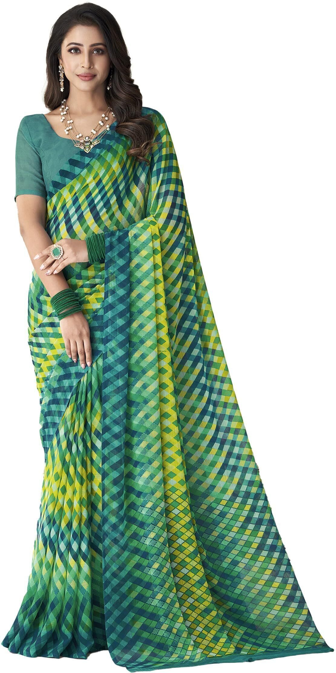 Floral Print Kalamkari Chiffon, Georgette Saree (Multicolor)
