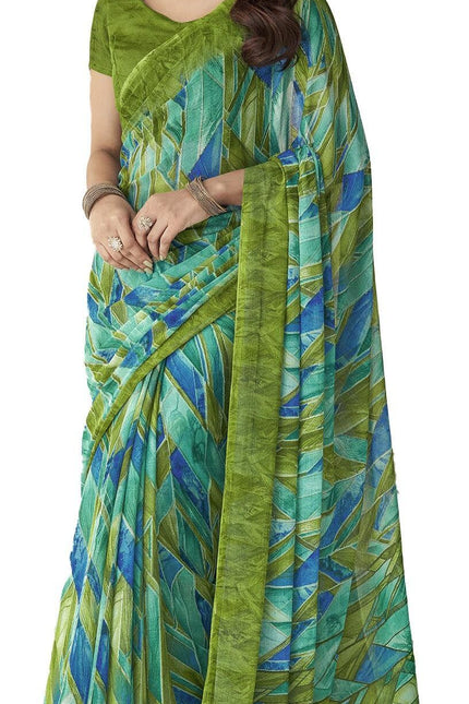 Geometric Print Bollywood Chiffon, Georgette Saree (Blue)