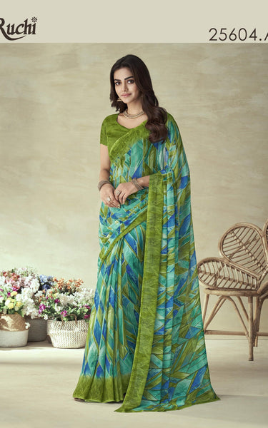Geometric Print Bollywood Chiffon, Georgette Saree (Blue)