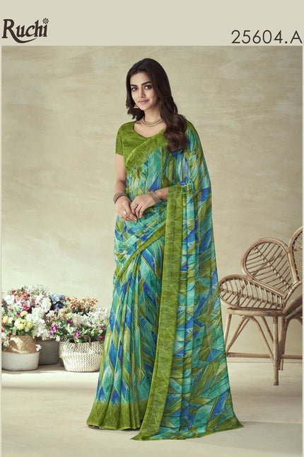 Geometric Print Bollywood Chiffon, Georgette Saree (Blue)
