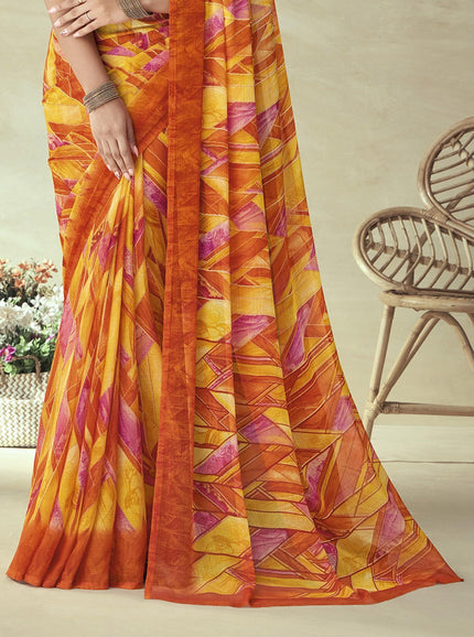 Geometric Print, Graphic Print Bollywood Chiffon, Georgette Saree (Pink)