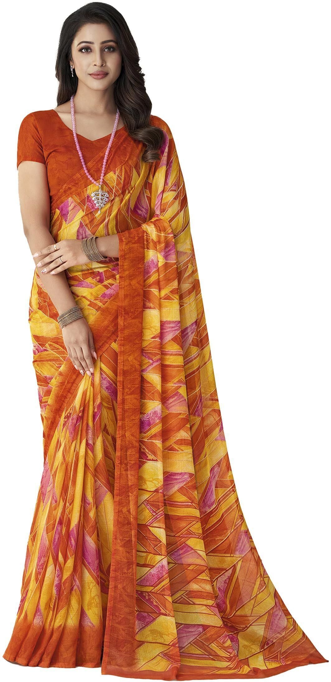 Geometric & Graphic Print Bollywood Chiffon Georgette Saree (Mustard Yellow)