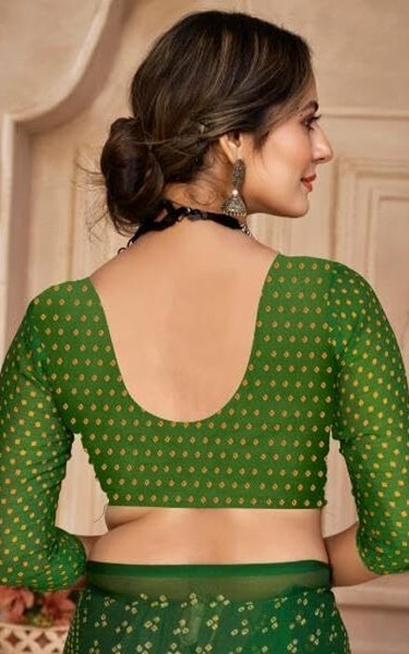 Graphic Print, Printed Bandhani Chiffon, Georgette Saree (Blue)