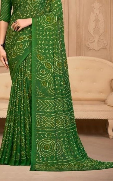 Graphic Print, Printed Bandhani Chiffon, Georgette Saree (Blue)