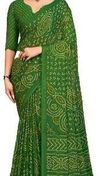 Graphic Print, Printed Bandhani Chiffon, Georgette Saree (Blue)