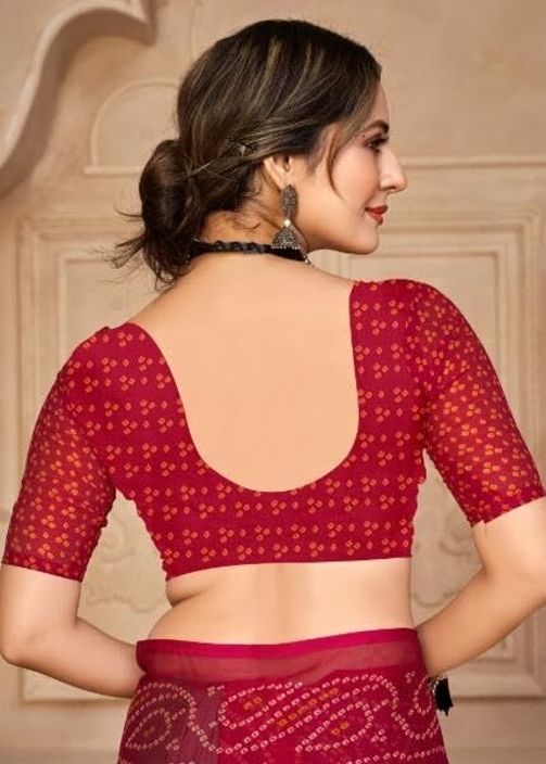 Georgette Bandhani Print Saree Festive Ethnic Wear with Blouse Piece (Pink)