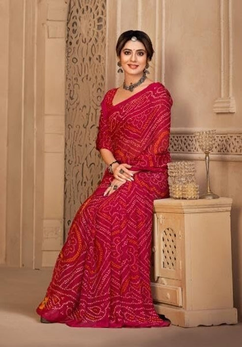 Graphic Print, Printed Bollywood Chiffon, Georgette Saree (Pink)
