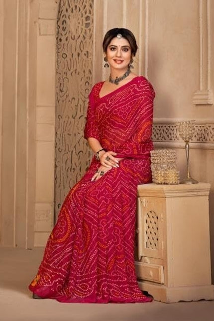 Graphic Print, Printed Bollywood Chiffon, Georgette Saree (Pink)