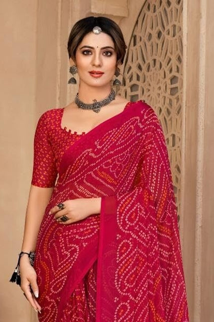 Graphic Print, Printed Bollywood Chiffon, Georgette Saree (Pink)